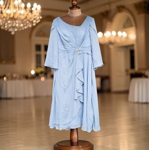 NWT Baby Blue Chiffon Flowy Ruffle Rhinestone Mother of the Bride Dress Size 12